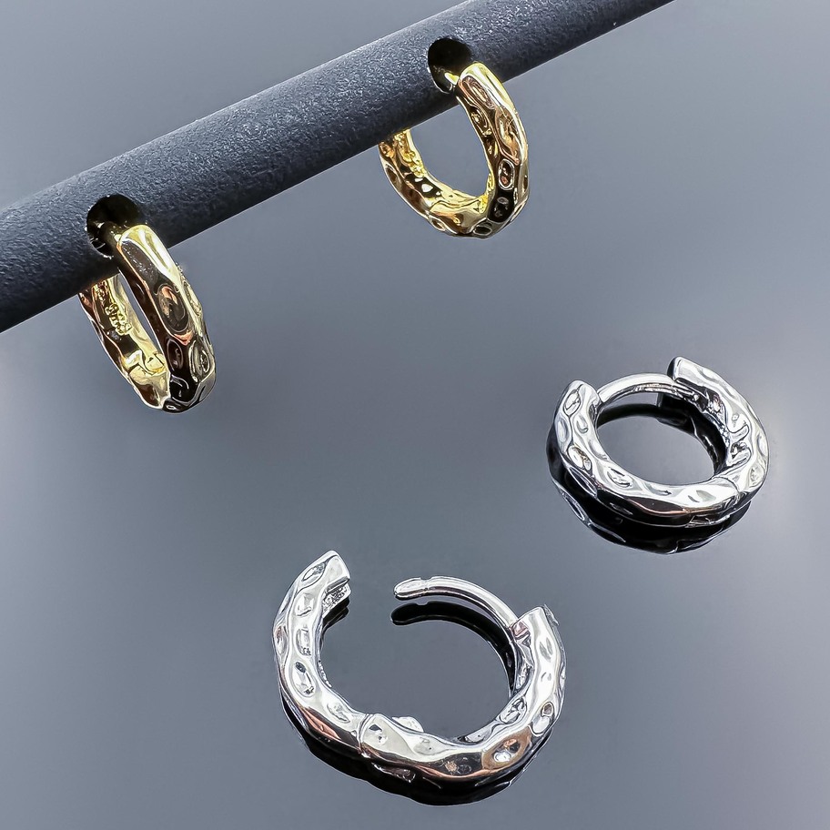Серьги конго кольцо Мятый металл 15 мм