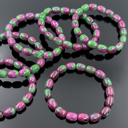 Рубин (Корунд) с цоизитом Овал 11/8 мм. Браслет 17 см.